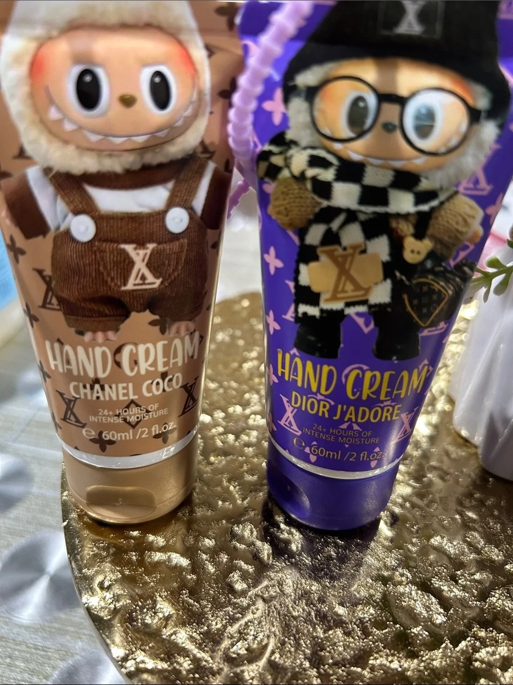 Cute Kids Travel Friendly Hand Cream Duo - Brown & Purple. 60ml.